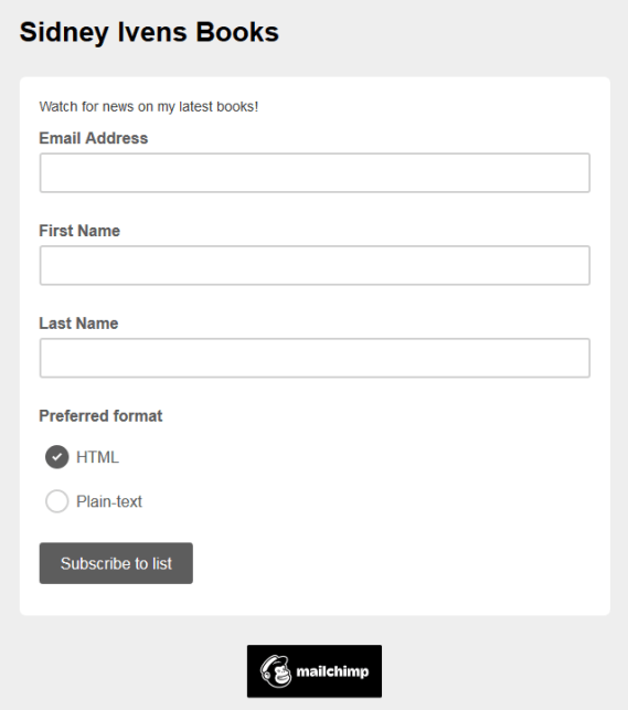 Sidney Ivens Newsletter Signup Form